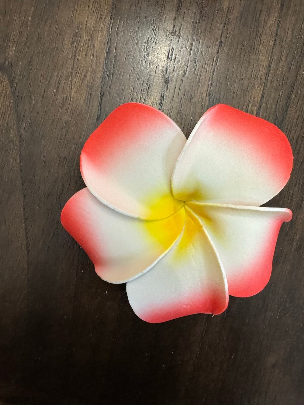 Hawaiian Pink & white flower hair clip with yellow center hair tie clothes pin